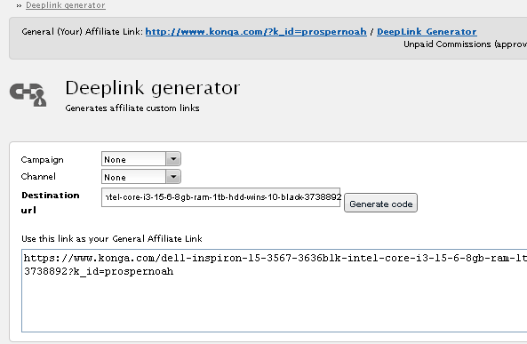 konga affilate deep link generator