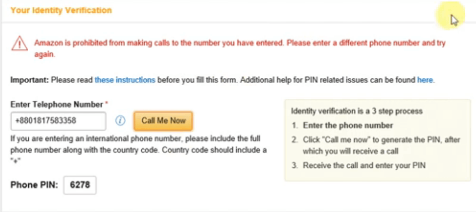 phone number verification amazon